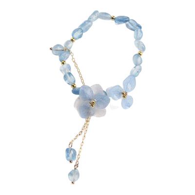 真绣球花树脂片海蓝水晶串珠手链