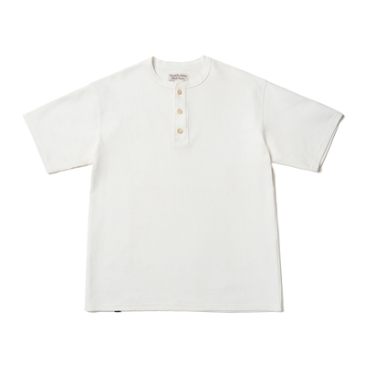 做旧纽扣亨利领华夫格短袖T恤