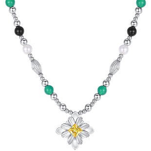 KLINKLIN原创设计师花朵吊坠男女小众珍珠黑玛瑙串珠项链复古潮