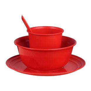 一次性碗结婚碗筷套装红色加厚喜庆家用酒席食品级饭碗耐高温餐具