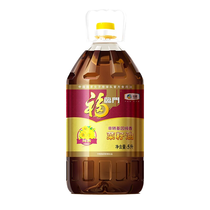 福临门非转基因纯香菜籽油5L桶装 家用食用油纯香菜籽油中粮