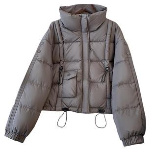 韩系高级感黑色立领短款泡芙羽绒服女2025冬季新款设计感小众外套