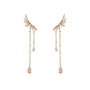 天使之翼~长款流苏后挂镶钻翅膀耳环925银镀14K金法式轻奢耳钉饰