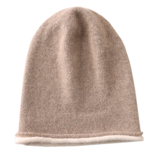 纯羊毛针织毛线帽男女卷边堆堆帽简约款秋冬撞色慵懒风男女羊绒帽