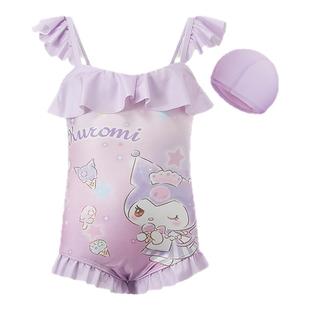 爱慕儿童泳衣女童女孩长袖分身套装吊带连体泳装防晒耐氯库洛米IP