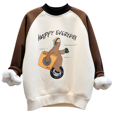 男童一体仿羊羔毛加厚卫衣中大童