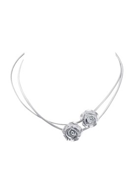 银色双层花朵项链女皮革