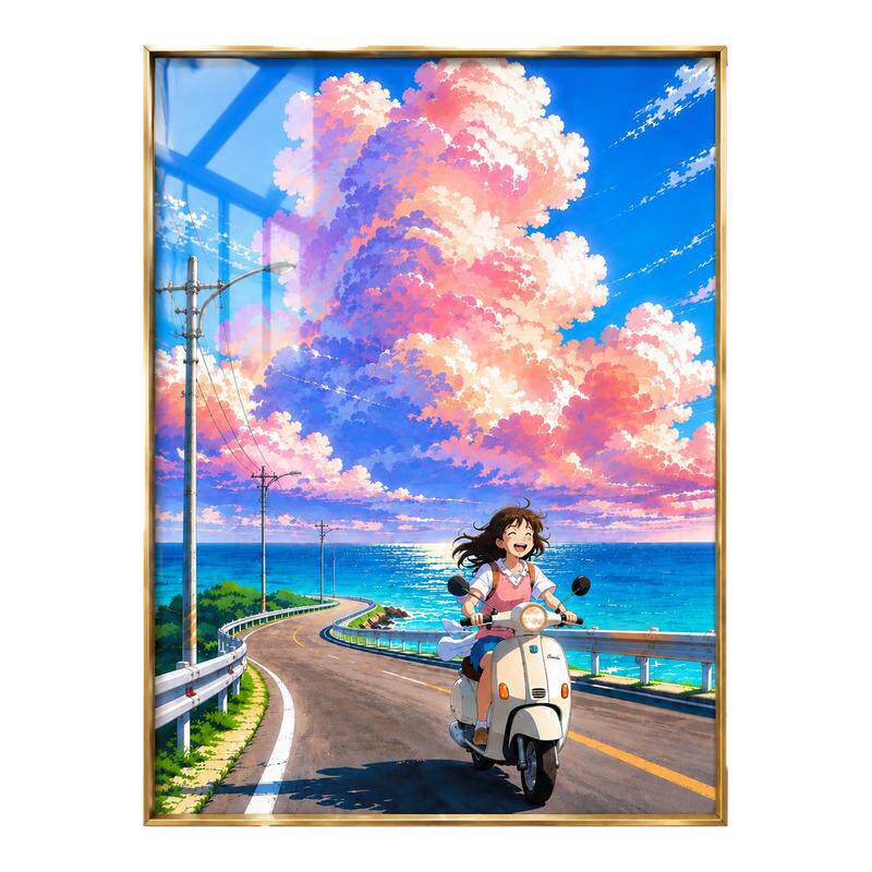 宫崎骏动漫装饰画骑行插画客厅沙发背景墙画室挂画 治愈系艺术画