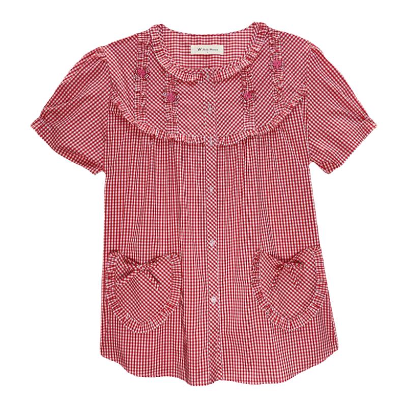 贵夫人红色大码睡衣夏季女士纯棉家居服套装格子舒适时尚短袖短裤