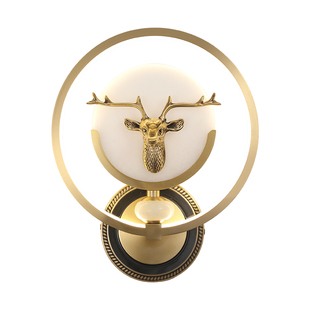 新中式全铜壁灯现代轻奢客厅云石壁灯背景墙楼梯书房卧室床头灯