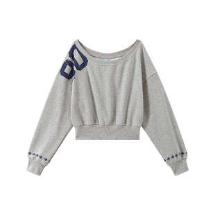 江南先生NewJNXS高克重星星刺绣烫钻卫衣可斜肩大圆领卫衣女短款