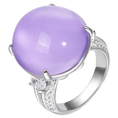 天然紫罗兰水沫玉垫色鸽子蛋戒指