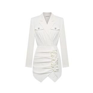 Maison Wester夏季关晓彤同款女士修身下摆抽褶木耳边裙子西装裙