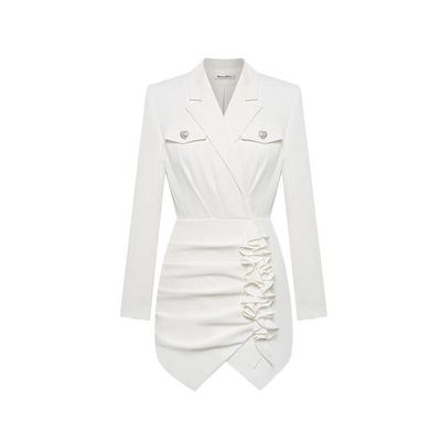 Maison Wester夏季关晓彤同款女士修身下摆抽褶木耳边裙子西装裙