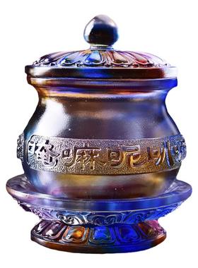 佛具古法琉璃圣水杯供佛六字真言贡杯家用奉财神茶杯酒杯摆件包邮