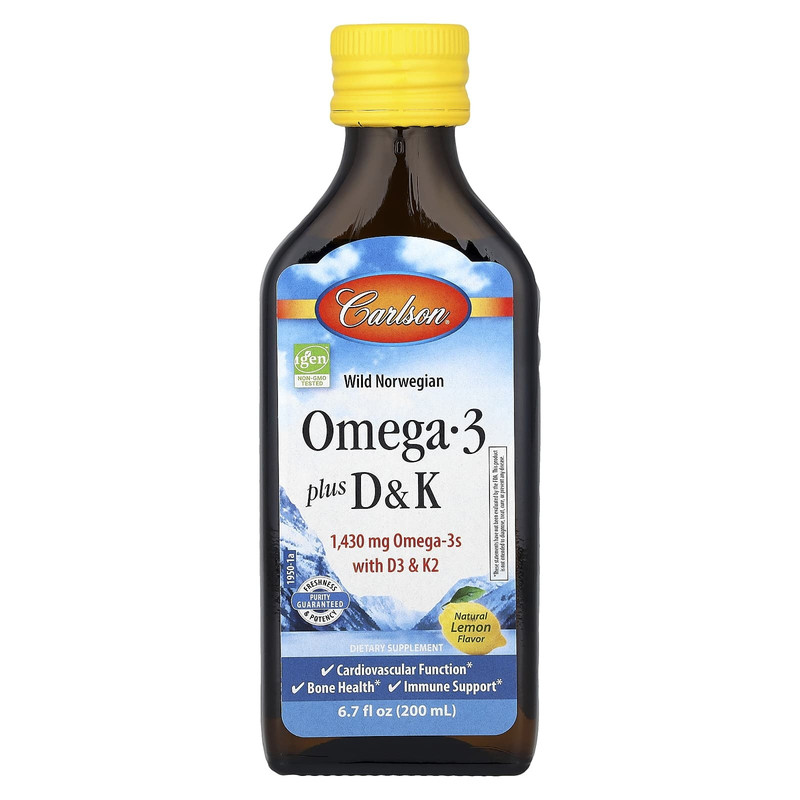 Carlson,Omega-3 脂肪酸 + D3 和 K2，天然柠檬味