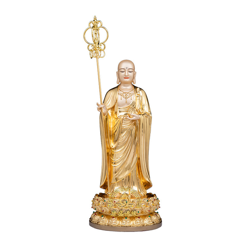 九华山地藏王铜贴金佛像供奉摆件