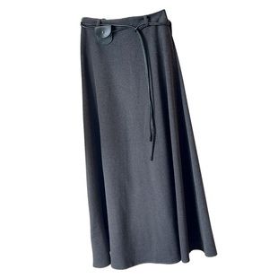 气质复古毛呢半身裙女宽松垂感a字显瘦摆裙秋冬新款加厚薄绒半裙