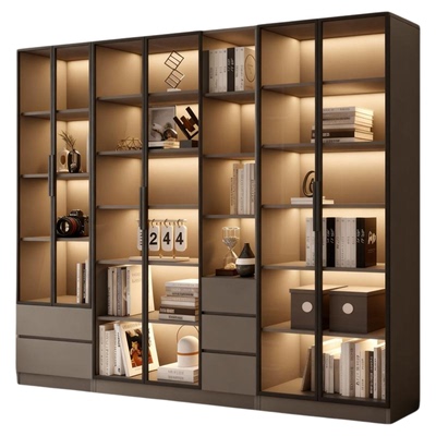 定制书柜家用组合一体整墙带玻璃