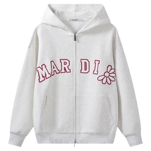 MARDI美式复古卫衣字母连帽宽松帽衫外套少女长袖外套灰色少女