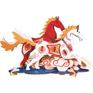 儿童亲子diy手工互动古战车3D木质拼装模型 立体马车益智积木玩具