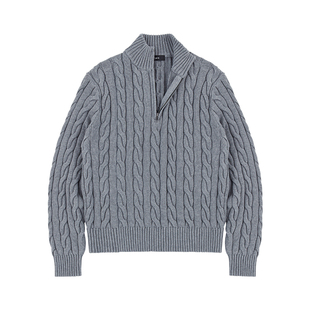 IDLT 正肩合身 绞花针织半拉链纯棉毛衣男女美式复古老钱风休闲潮