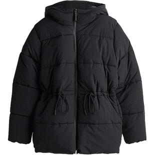 HM女装棉服暖乎乎冬日ootd保暖立领收腰拉链连帽棉袄棉衣1228976