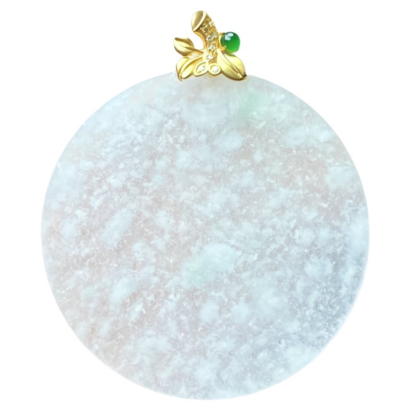 翠贵人18K冰木那雪花棉圆牌吊坠