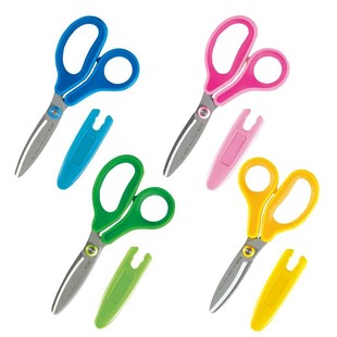 【送铅笔】日本普乐士儿童安全剪刀防粘小学生幼儿园宝宝手工剪纸专用保护套小剪子左手左撇子小号圆头文具