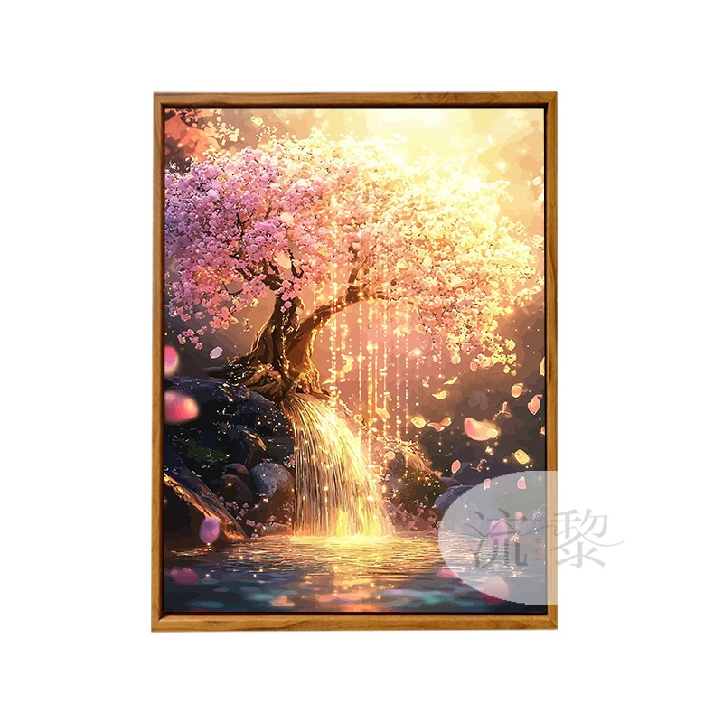 流水生财发财树数字油画diy