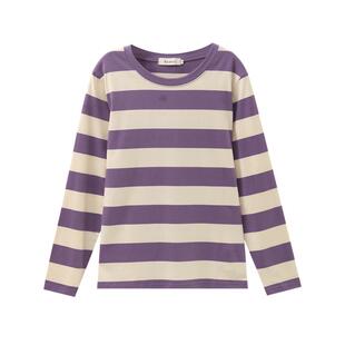 纯棉长袖t恤女春秋薄款2025新款宽松大码显瘦条纹打底衫内搭上衣