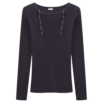 IMMI羊毛双门襟罗纹修身长袖T恤