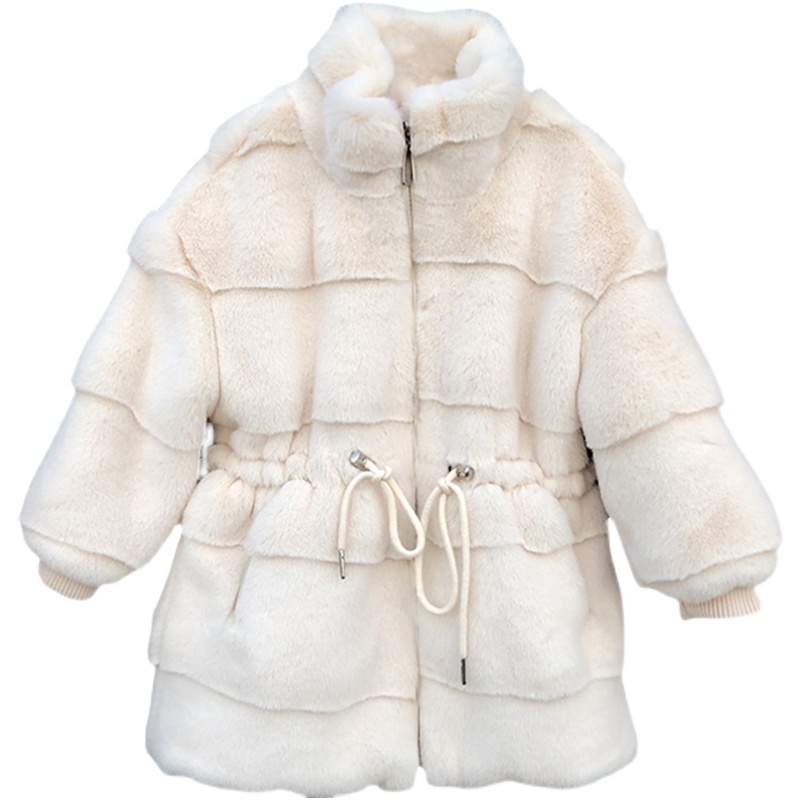 女童仿皮草外套冬季加厚中长款小女孩宝宝棉衣儿童水貂绒大衣洋气