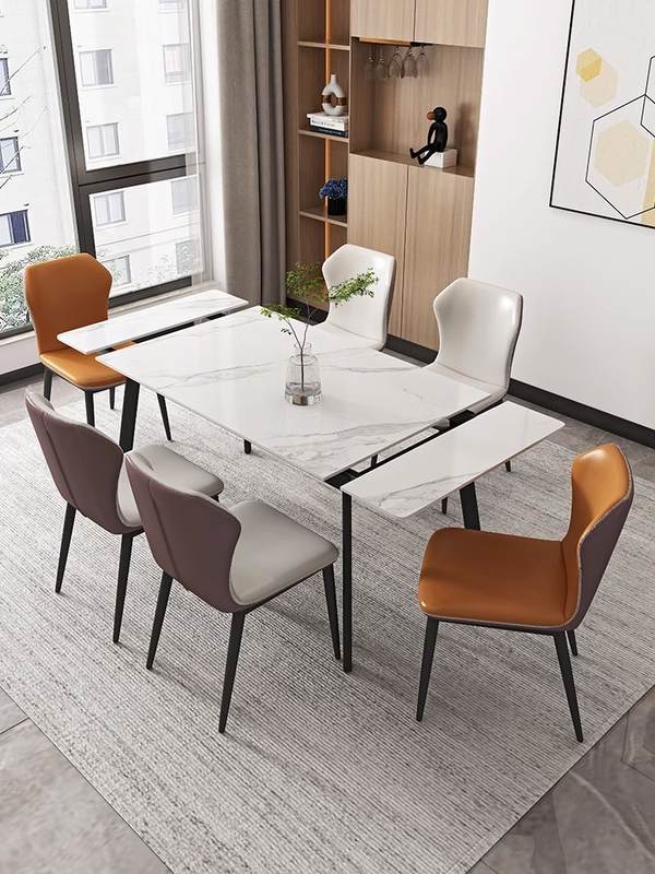 现代简约家用小户型可伸缩折叠岩板餐桌椅组合意式轻奢长方形饭桌