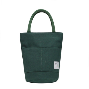 手提帆布包圆筒形便当包上班带饭包拉链女手拎小包饭盒袋午餐袋