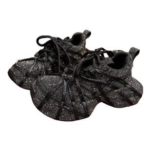 欧货水钻满钻绑带厚底老爹鞋女2025新款时尚小个子增高休闲运动鞋