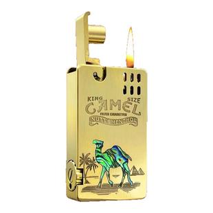 【超玩】艾斯普里黄铜彩贝镶嵌骆驼煤油打火机一键弹射个性男礼物