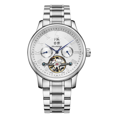 上海牌镂空露摆男士机械腕表