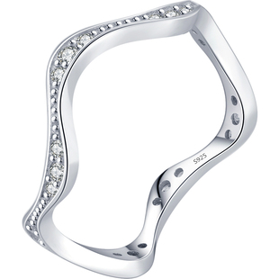 MODIAN摩典S925纯银微镶几何波浪戒指女小众皇冠百搭叠戴风指环