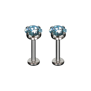 爆闪蓝钻耳钉F136钛合金耳钉医用材质16G耳骨钉1.2粗杆平底耳蜗钉