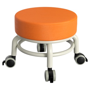 凯伦诗牛皮小凳子家用滑轮矮凳客厅万向轮移动小椅子沙发板凳结实