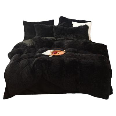 黑色水貂绒双面床笠款冬季四件套