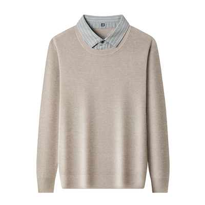 猫人新款假两件男款秋冬针织衫