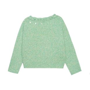 LLANO手工钩花斜肩针织一字领毛衣上衣打底衫法式气质长袖女秋冬