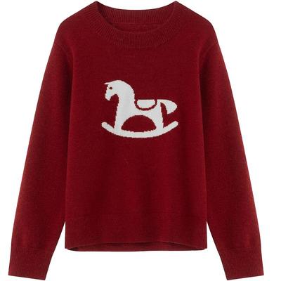 LAGOGO红色小马显白圆领针织衫