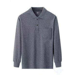 秋款男装长袖T恤真口袋棉质男士条纹衣服休闲抗菌中老年爸爸装