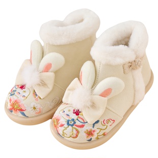 女童汉服棉鞋冬儿童古风加绒绣花鞋宝宝新中式搭配国风襦裙雪地靴