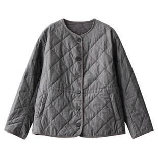 梭家|暖序|日系古法盐缩色织强捻棉三层绗线菱形格棉服女士短外套