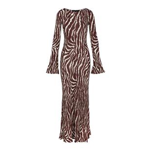 【现货】About Reformation法式斑马动物纹真丝长袖连衣裙度假风