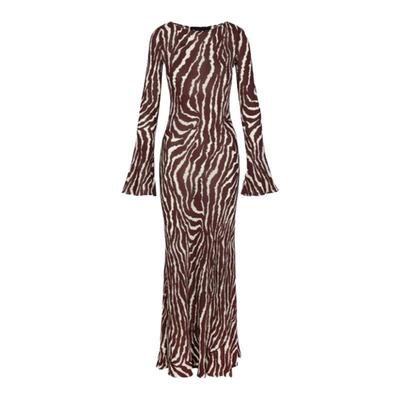 【现货】About Reformation法式斑马动物纹真丝长袖连衣裙度假风